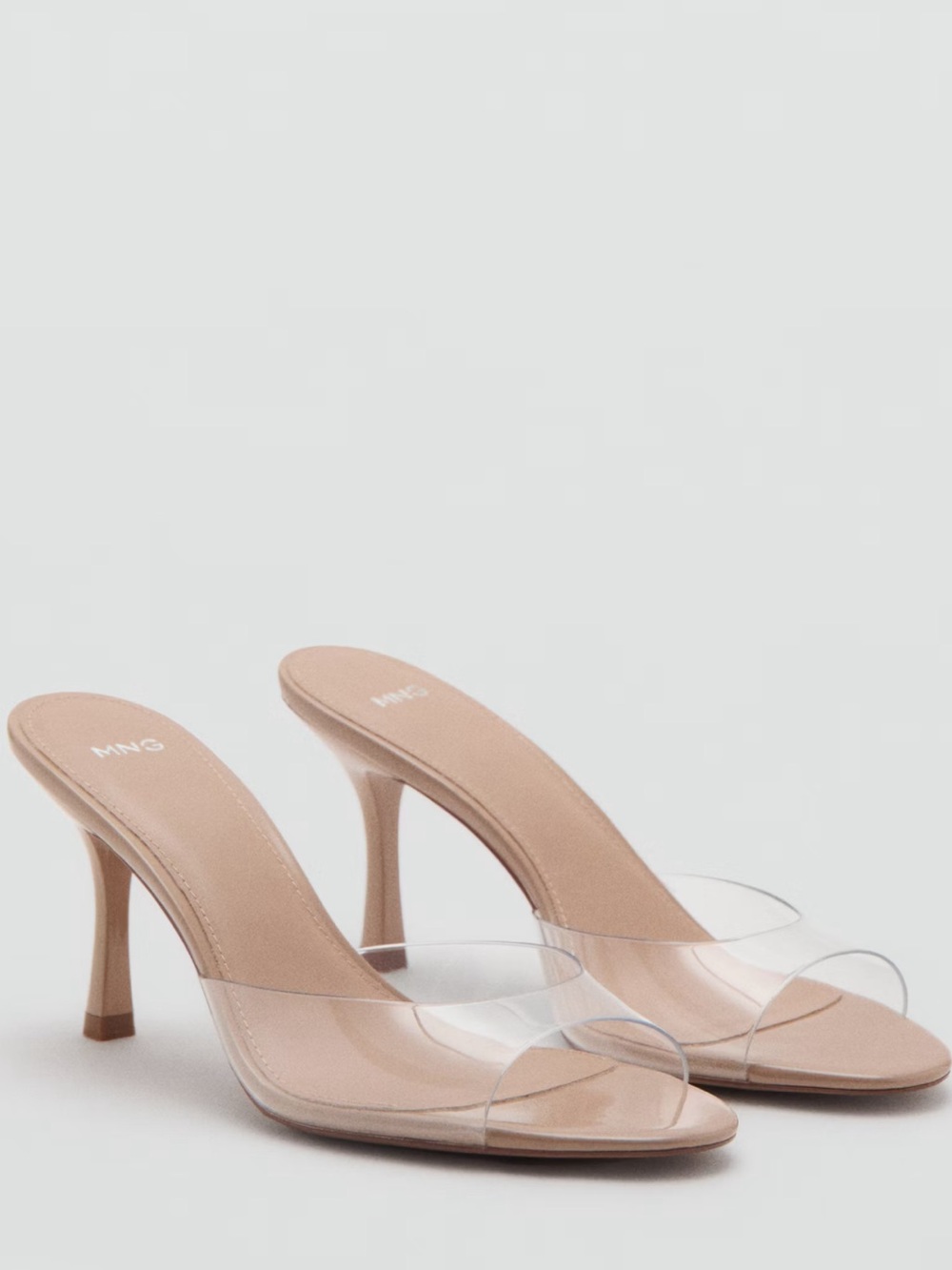 Mango Beige Heeled Mule with Clear Strap